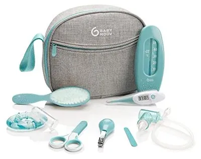 Productafbeelding van Babymoov A032002 Complete babyverzorgingsset Aqua - 9-delig, ideaal voor de babyuitzet met een digitaal thermometer en een neuszuiger