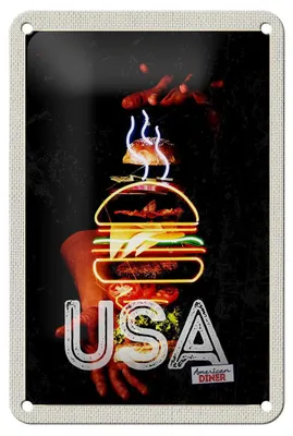 Produktbild von Blechschild Reise 12x18cm Amerika USA American Burger Gerichte Schild