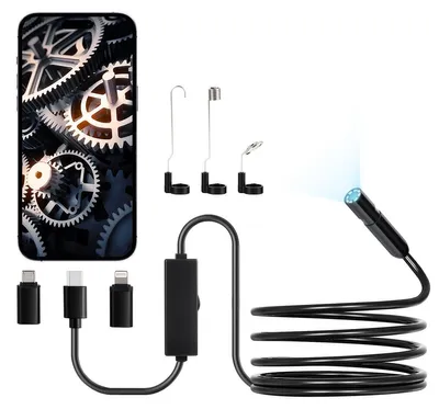 Produktbild von VEVOR Endoskopkamera mit Licht, Dual-Linsen-Boreskop für Android & IOS, 1920P HD Inspektionskamera mit 8 + 1 LED-Licht, 2X Zoom, 5m Schlangenkabel, IP67 wasserdichte Schlangenkamera für Auto, Sanitär, 3 m, Einzelobjektiv