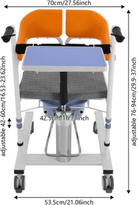 Imagen del producto de Ascensor hidráulico para pacientes - Silla de transporte con ruedas de freno - Altura: 76-94 cm - Metal - Para uso en el ámbito de la atención médica