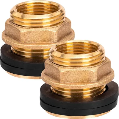 Produktbild von 2 Stück Premium 3/4 Zoll Regentonnendurchführung aus Messing + 2X Gummidichtungen für Wasserhahn, Zapfhahn an Fass, Regentonne, Tanks rostfrei
