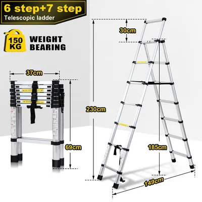 Produktbild von TolleTour Teleskopleiter Ausziehleiter Klappleiter Stabil Aluminium Stehleiter 2.0m+2.3m