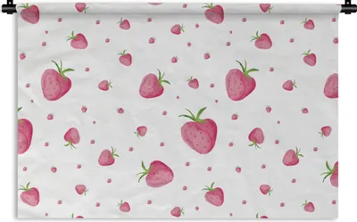 Produktbild von MuchoWow® Wandteppich Wandbehang Erdbeere - Obst - Weiß 90x60 cm Tapisserie Dekoration Wandtuch - Wandskulpturen - Bildteppich