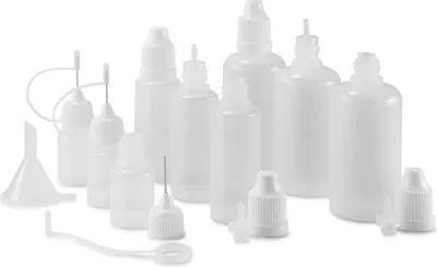 Zdjęcie produktu dla Zestaw 9 Butelek, 5 - 50 ml, Biały z Korkami, Dodatki Do Dawkowania i Nalewki