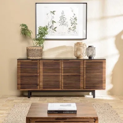 Image de ALIX - Buffet en bois de manguier 4 portes ajourées ALIX