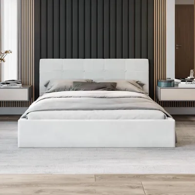 Produktbild von FDM Bett VEGAS Trinity 120x200 cm Polsterbett mit Lattenrost aus Metall Bettkasten Stauraumbett Samt weiß