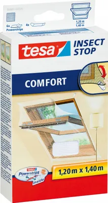 Obrázok produktu pre tesa 55881-00020 sieťka proti hmyzu COMFORT na strešné okno s pásmi Powerstrips, 1,2 x 1,4 m, biela