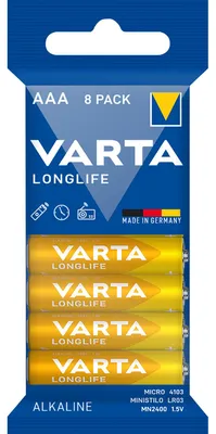 Zdjęcie produktu dla Varta 4103, Alkali, Zylindrische, 1,5 V, 44,5 mm, 10,5 mm, 11 g, 8 Stück