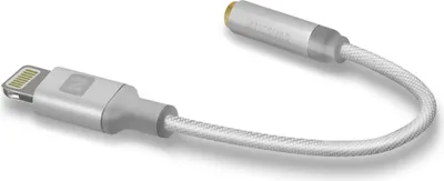 Zdjęcie produktu dla Adapter audio Lightning / jack 3,5 mm (żeński), oplot tekstylny, długość 0,15 m, kolor srebrny