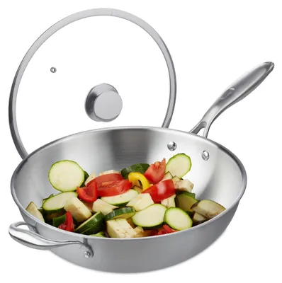 Wokpfanne Edelstahl Ø 32 cm mit Deckel, für Induktion