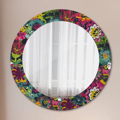 Produktbild von Wohnzimmer Spiegel - Mirror zum Wandspiegel Schlafzimmer – Schminkspiegel - Hand Gemalt Blumen - Rund: Ø60 cm