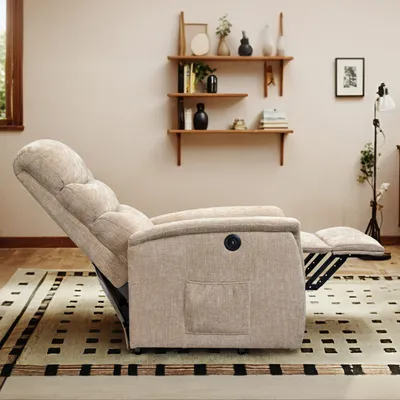 Produktbild von FLEXISPOT XL3 Pro Elektrischer Massagesessel mit Heizfunktion, Aufstehhilfe, USB-Anschluss, Fernbedienung und Seitentasche für Senioren (Beige)