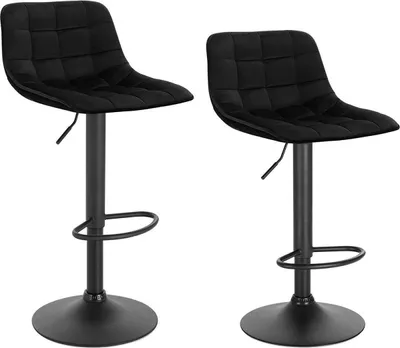 Image de Tabourets de bar – Velours – Noir – Réglables en hauteur – Avec dossier – Hauteur d'assise 59–81 cm – Lot de 2
