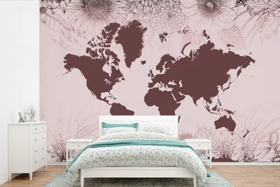Produktbild von MuchoWow® Fototapete für Wohnzimmer oder Schlafzimmer Wandtapete Vinyl Motivtapete Weltkarte - Blumen - Lila - 525x350 cm - Das Hintergrundbild