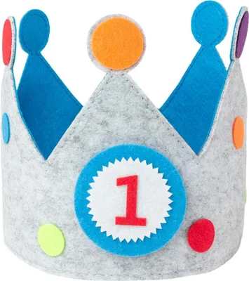 Produktbild von Intirilife Geburtstagskrone aus Filz mit austauschbaren Nummern 0 - 9 in Blau - Grau - 57.5 x 15.5 cm - Verstellbare Krone für Jungen und Mädchen für Geburtstag Party Kinder Deko