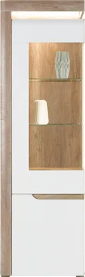 Produktbild von Furniture24 Vitrine links Irma IM6 Wohnzimmerschrank Schrank Vitrinenschrank Highboard 2 Türen Led Beleuchtung Eiche/Weiß Hochglanz