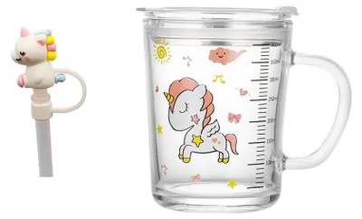 Glaskanne mit Deckel und Strohhalm, 350 ml, transparent