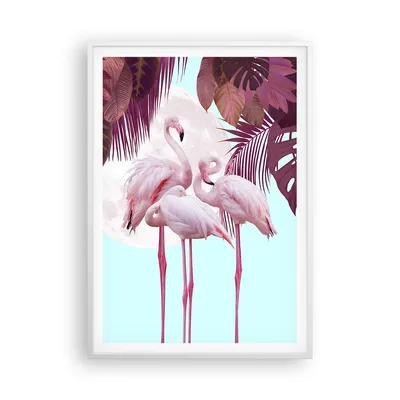 Produktbild von Gerahmtes Poster - Weißer Rahmen - Flamingos Palmen Mond - 70x100 cm - Wand Bild - Wanddeko - Wandbilder - Kunstposter - Wandposter - Bilderrahmen - Bilder - Kunstdruck - P2WPA70x100-4598