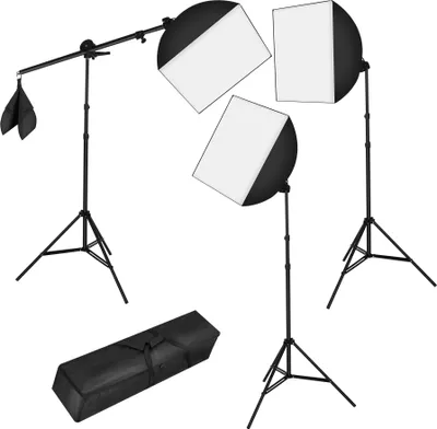 Obrázek produktu pro 3 studiová světla v sadě se softboxem, stativem a brašnou - černá