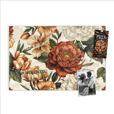Produktbild von Magnettafel 90x60cm Pinnwand Whiteboard beschreibbar - Blumenmuster Vintage