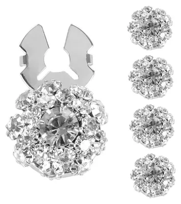 5 Strass-Knopfabdeckungen, abnehmbar, für Knöpfe bis 16 mm, silber