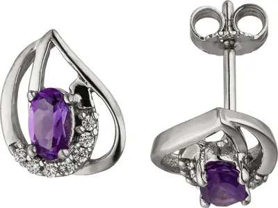 Produktbild von Ohrstecker 333 Gold Weißgold 14 Zirkonia 2 Amethyste lila violett Ohrringe