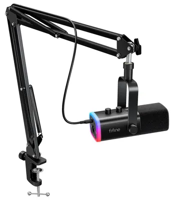 Obrázok produktu pre Herný mikrofón - AM8T - Dynamický mikrofón - Pripojenie XLR/USB - Kardioidná charakteristika - Port pre slúchadlá - Tlačidlo vypnutia zvuku - RGB podsvietenie s mikrofónovým ramenom