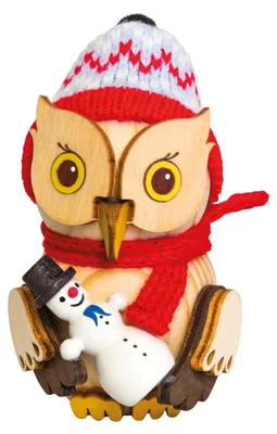 Produktbild von Drechslerei Kuhnert - Mini-Eule aus Holz - mit Schneemann - ca. cm 7 groß - Dekoration aus dem Erzgebirge
