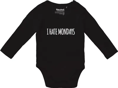 Produktbild von Huuraa Baby Body I hate mondays Schriftzug 62 Black  Baumwolle Fairtrade Langarmbody Geschenkidee