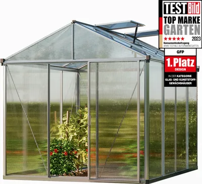 Image de GFP Serre Premium 22 en aluminium - 222x294 cm -  panneaux double paroi 10 mm, avec cadre de fondation et 2 ouvre-fenêtres automatique