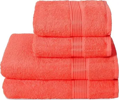 Produktbild von Unyqoos® 4‑teiliges Handtuchset, 100% Baumwolle — 2 Badetücher 70×140 cm & 2 Handtücher 50×90 cm, ultraweich, schnelltrocknend, leicht & kompakt, Korallenorange