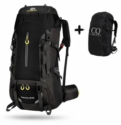 Image de CarryQuest® - Sac à dos de randonnée 70L, imperméable, en nylon, avec housse de pluie, couleur noire