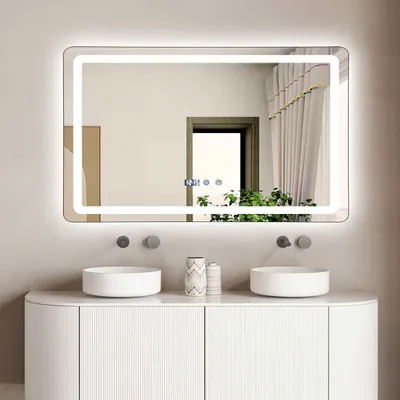 Immagine prodotto di Specchio da bagno a LED ZELURXX, 3 tonalità di luce, luminosità regolabile in continuo dal 10 al 100%, vetro infrangibile, impermeabile, orologio digitale, funzione touch e memoria, 60×120 cm