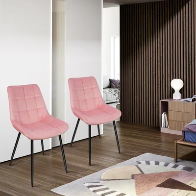 Produktbild von Dazhom® Esszimmerstühle 2er-Set, Polsterstuhl mit Rückenlehne,Samtbezug,Metallbeine,Rosa
