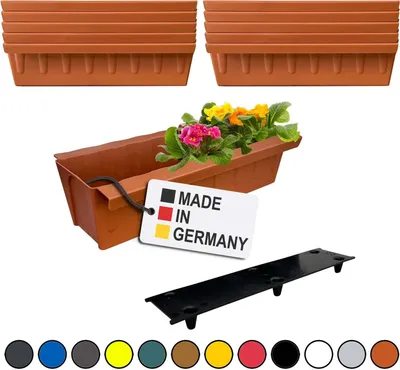 Image de BURI 10 inserts de jardinières pour palettes Euro, tapis d'arrosage inclus | avec système de suspension à accrocher | 37,3cm terre cuite | jardinière pour palette Euro | balconnière | pot de fleurs | stable