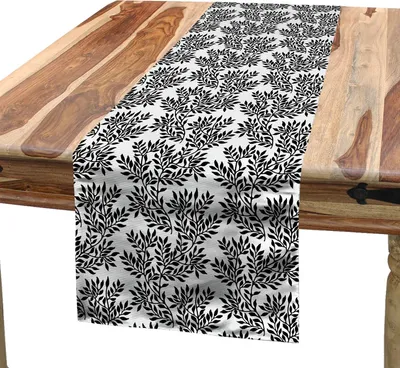 Produktbild von ABAKUHAUS Schwarz und weiß Tischläufer, Abstraktes Zweig-Schattenbild-Frühling spornte das Blühende Blatt-Botanik-Thema an, 40 x 300 cm, Weiß Schwarz
