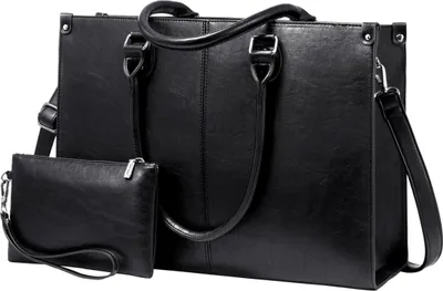Zdjęcie produktu dla LOVEVOOK Torba na laptopa 15,6 cala Czarna torba na ramię ze skóry PU