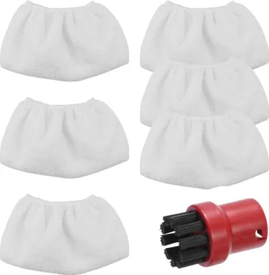 Produktbild von 7 Stück Zubehör für Kärcher Dampfreiniger 6 Mikrofaser-Tuchset und 1 Rot Rundburste Anwendbar für Kärcher Steam Cleaner EasyFix SC1 SC2 SC3 SC4 SC5 kärcher dampfreiniger ersatzteile