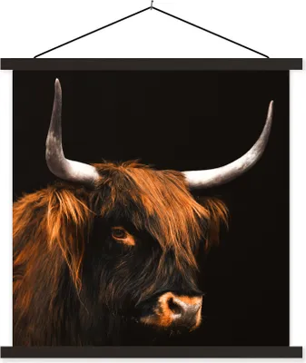 Produktbild von MuchoWow® Textilposter Schottisches Hochlandrind - Kuh - Schwarz 40x40 cm mit schwarzem Rahmen - Fotos