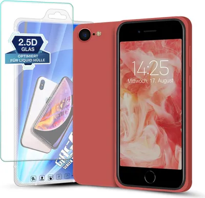 Produktbild von Hülle für Apple iPhone 7 / 8 / SE 2020 mit 9H Displayglas Displayschutz Plus Case Cover Bumper Silikon Softgrip Schutzhülle Farbe: Rot