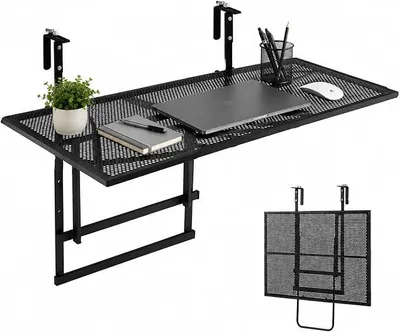 Productafbeelding van Balkonhangtafel, inklapbare bijzettafel om op te hangen, 5-voudig in hoogte verstelbaar, inklapbare tafel van metaal, hangtafel voor tuin en balkon, 80 x 60 x 60 cm, zwart