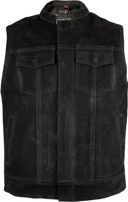 Produktbild von Matt schwarze Herren Lederweste Bikerweste Weste Jeans Weste aus Büffel Leder(2XL)