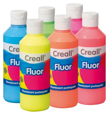 Immagine prodotto di Creall Fluor, colori a guazzo fluorescenti, set di colori per poster 6x 250ml