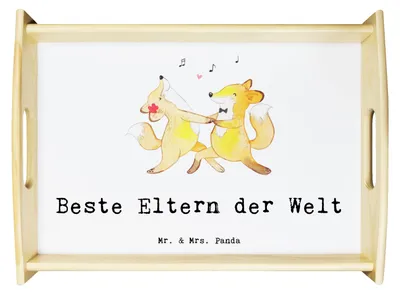 Produktbild von Mr. & Mrs. Panda Servier Tablett Fuchs Beste Eltern der Welt - Weiß - Geschenk, Dankeschön, Papa, holz, Mama, für bett, und, Familie, sofatablett, serviertablett
