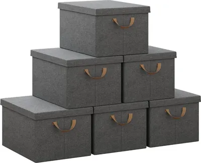 Produktbild von 6er-Set Aufbewahrungsboxen mit Deckel und Griffen, faltbar | Grau | 43x33x26 cm
