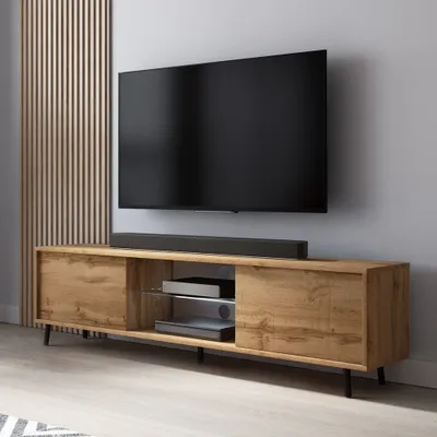 Produktbild von Selsey Lefyr – TV-Lowboard in Holzoptik Wotan Eiche mit LED-Beleuchtung, 140 cm