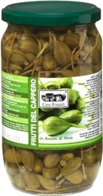 Produktbild von Casa Rinaldi italienische Kapernäpfel mit Stiel in Essig, Abtropfgewicht 400g