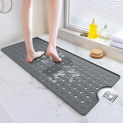 Image de Tapis de bain antidérapant, 90 x 40 cm, en silicone, avec ventouses, pour baignoire et douche