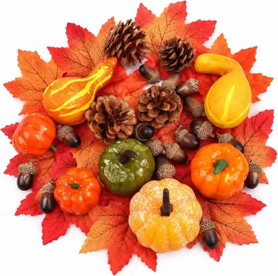 Imagen del producto de Conjunto de calabazas decorativas, 128 piezas, 6 tamaños y colores, para decoración otoñal
