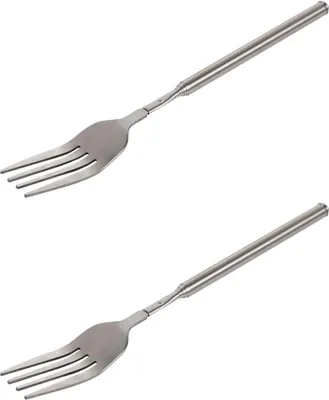 Zdjęcie produktu dla Wysuwana widelec teleskopowy z długą rączką do deserów, potraw z grilla, obiadów i owoców – 2 sztuki – 221–646 cm